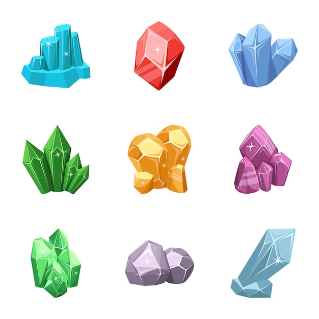 Vector pack de iconos 2d de hermosos cristales