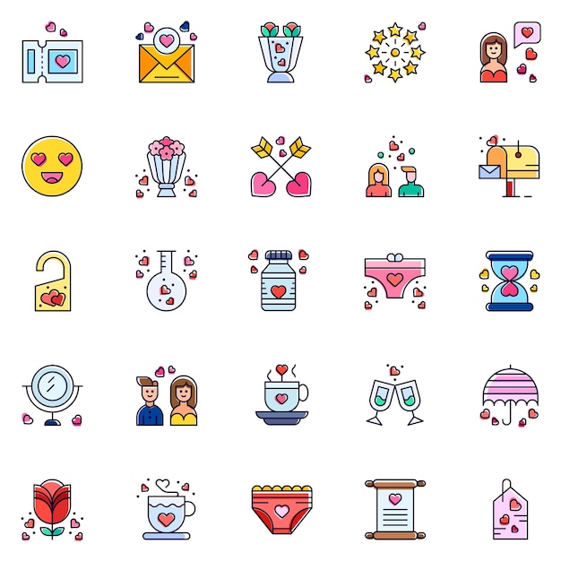 Pack de iconos de amor Colección de símbolos de amor Elemento de iconos gráficos