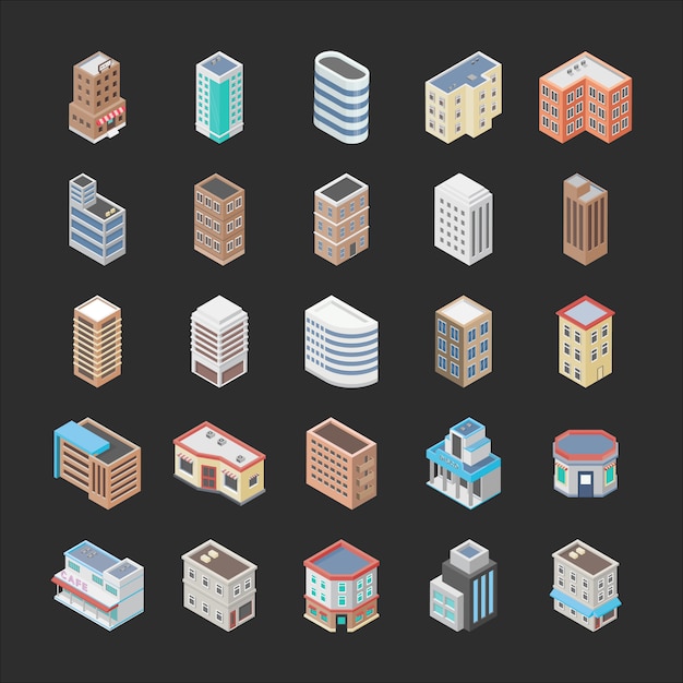 Vector pack de iconos de edificios