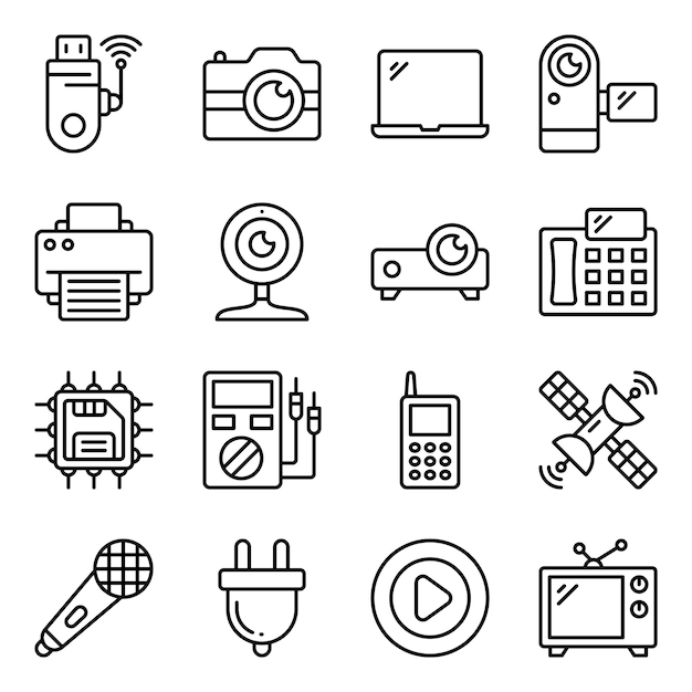Vector pack de iconos de electrodomésticos y líneas electrónicas