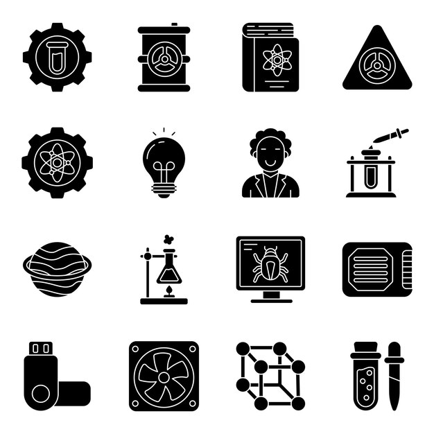 Pack de iconos de glifos de aparatos de laboratorio