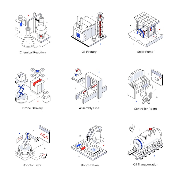 Pack de iconos isométricos de elementos de ingeniería