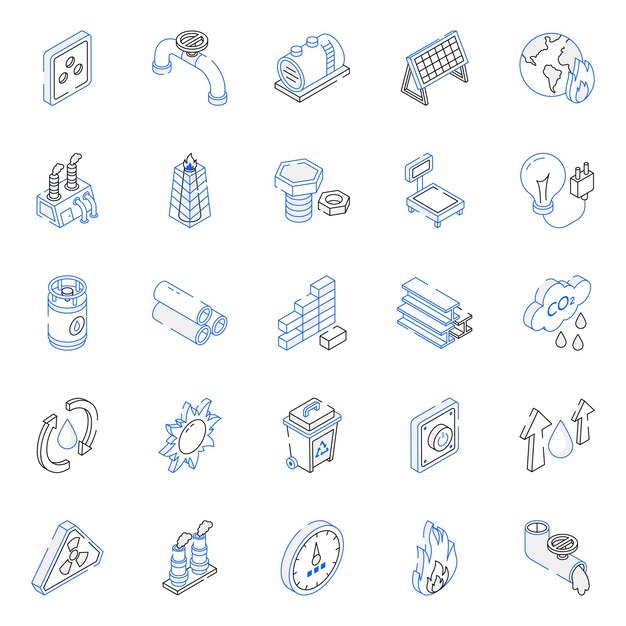 Pack de iconos isométricos de equipos industriales