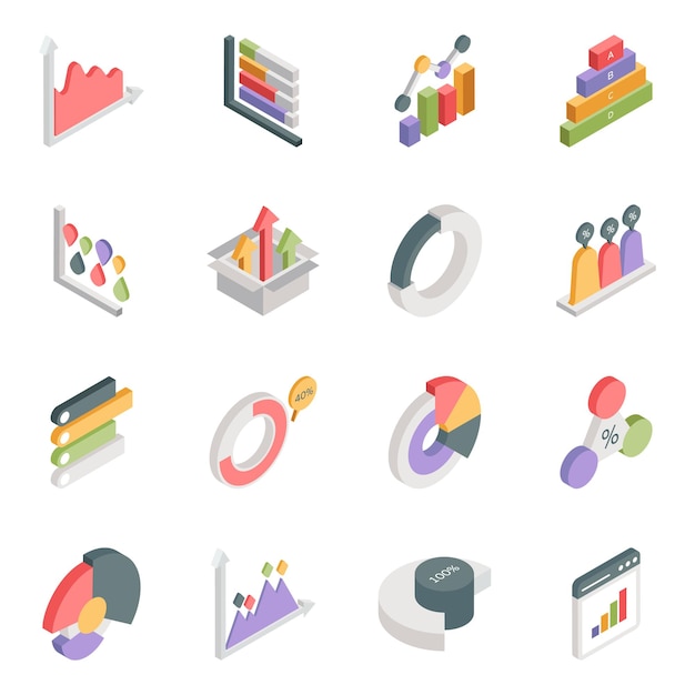 Pack de iconos isométricos de infografía