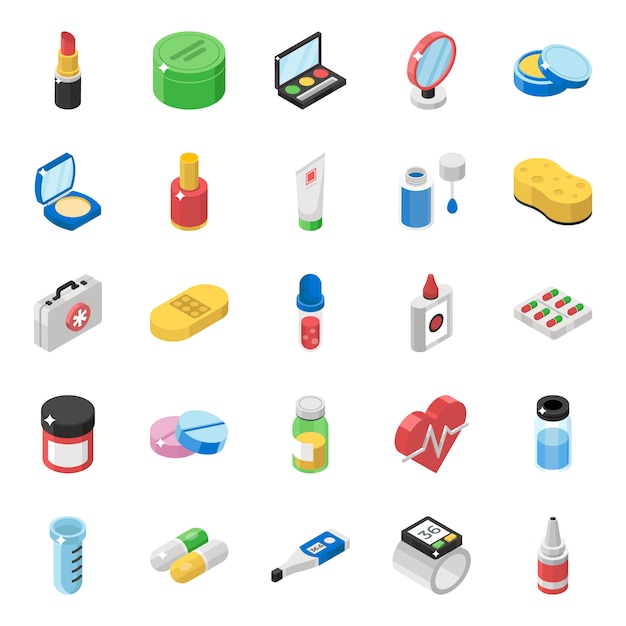 Pack de iconos isométricos de productos cosméticos