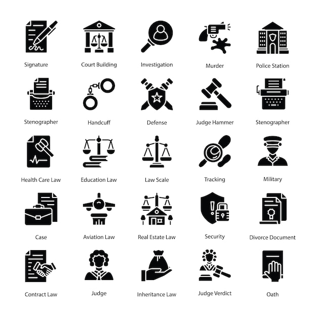 Vector pack de iconos de ley y justicia