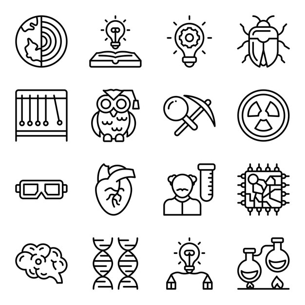 Pack de iconos de línea de aparatos de laboratorio y ciencia