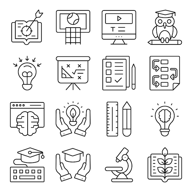 Vector pack de iconos de línea de aprendizaje educativo