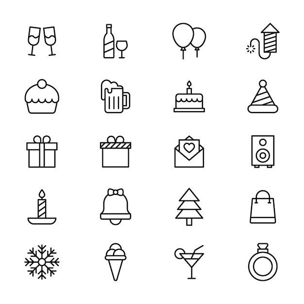Pack de iconos de línea de celebración de fiesta