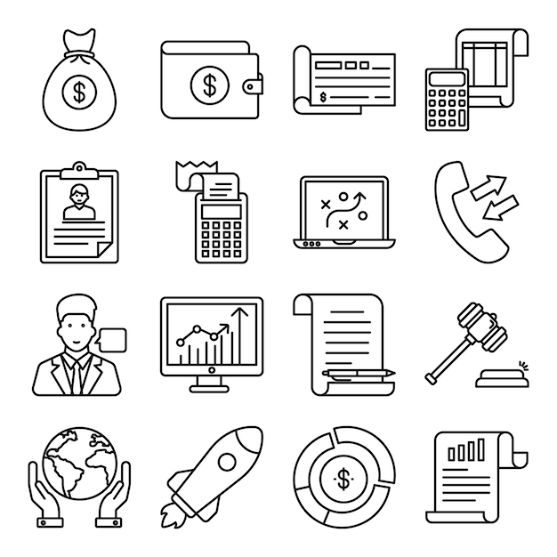 Vector pack de iconos de línea de crecimiento empresarial