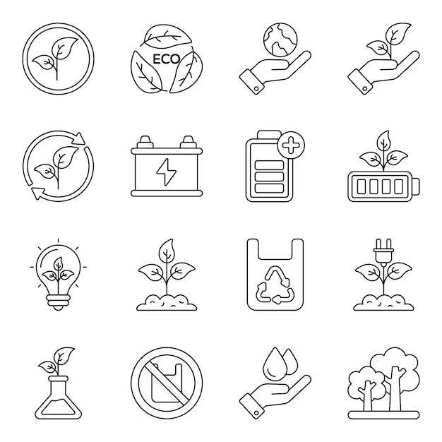 Vector pack de iconos de línea de ecología