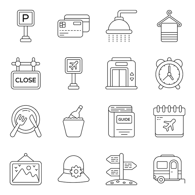 Vector pack de iconos de línea de viaje