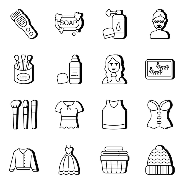 Pack de iconos lineales de accesorios de maquillaje