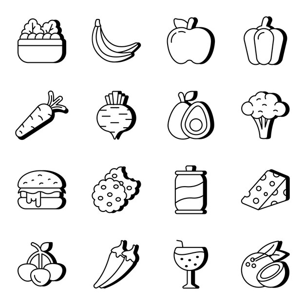 Pack de iconos lineales de alimentos