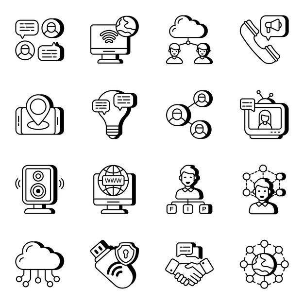 Vector pack de iconos lineales de comunicación y chat