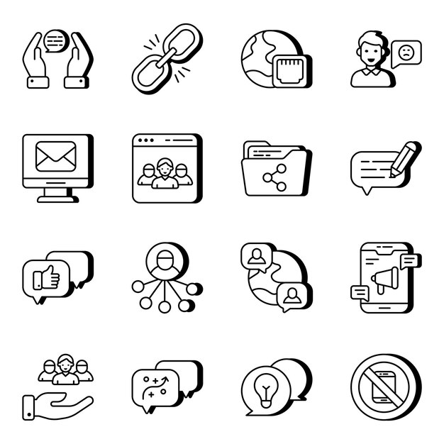 Pack de iconos lineales de comunicación y discusión