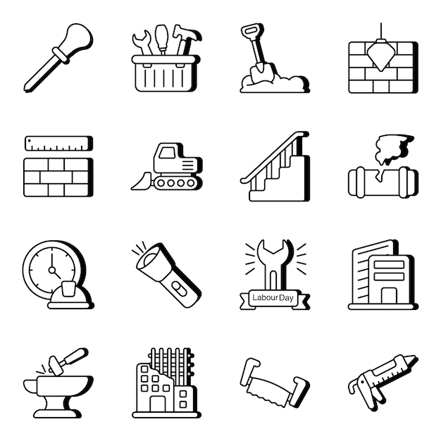 Pack de iconos lineales de instrumentos de reparación