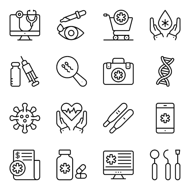 Pack de iconos lineales médicos y de farmacia