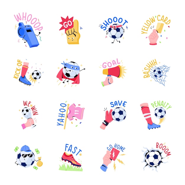 Vector pack de iconos de pegatinas planas deportivas