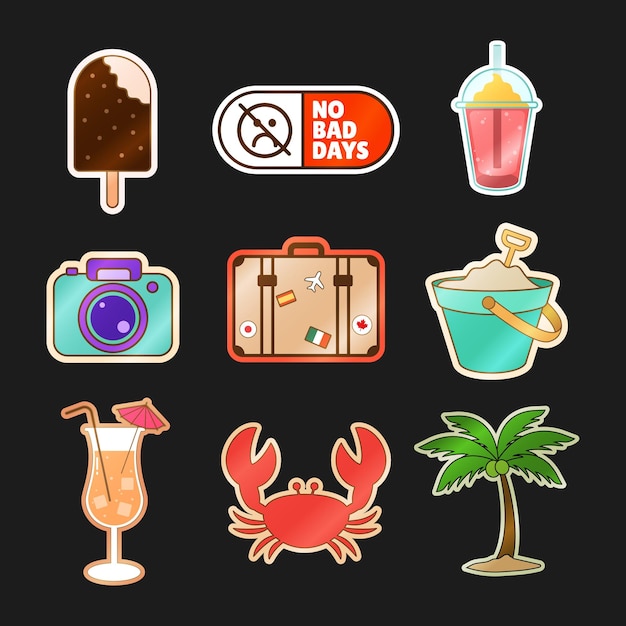 Vector pack de iconos de pegatinas de verano