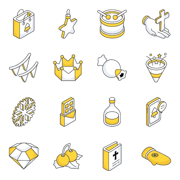 Pack de iconos planos de accesorios navideños