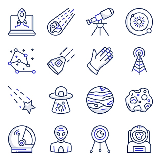 Pack de iconos planos de astrología