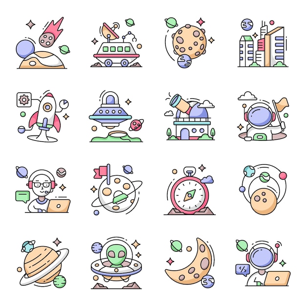 Pack de iconos planos de astronomía