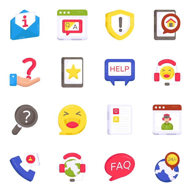 Pack de iconos planos de atención al cliente