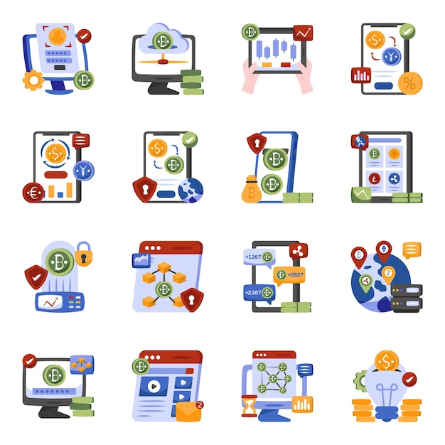Pack de iconos planos de Bitcoin y Crypto