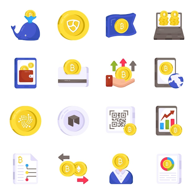 Pack de iconos planos de Bitcoin y Crypto