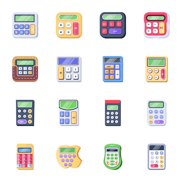 Vector pack de iconos planos de calculadoras digitales