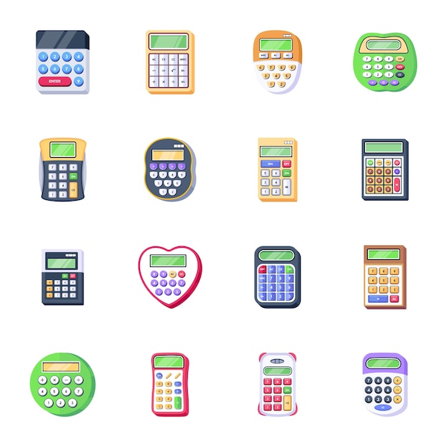 Vector pack de iconos planos de calculadoras digitales