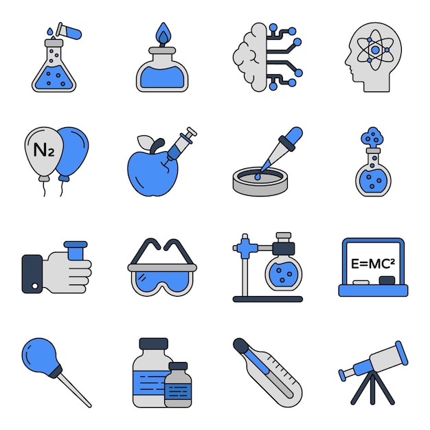 Vector pack de iconos planos de ciencia y laboratorio