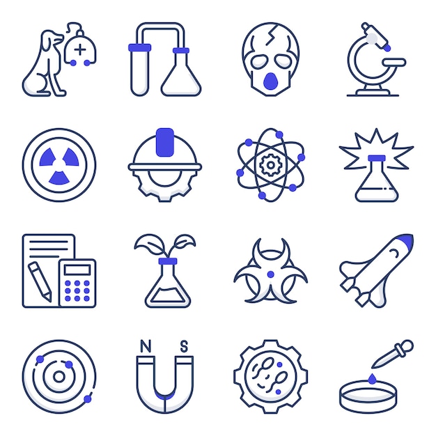 Vector pack de iconos planos de ciencia