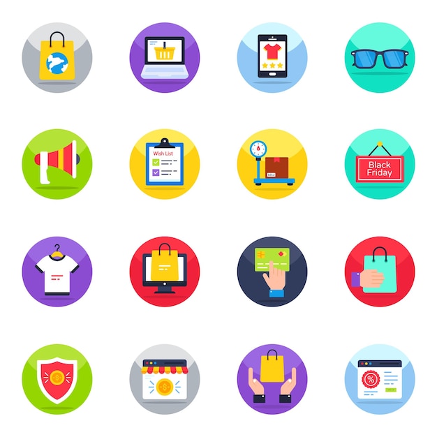 Pack de iconos planos de comercio electrónico
