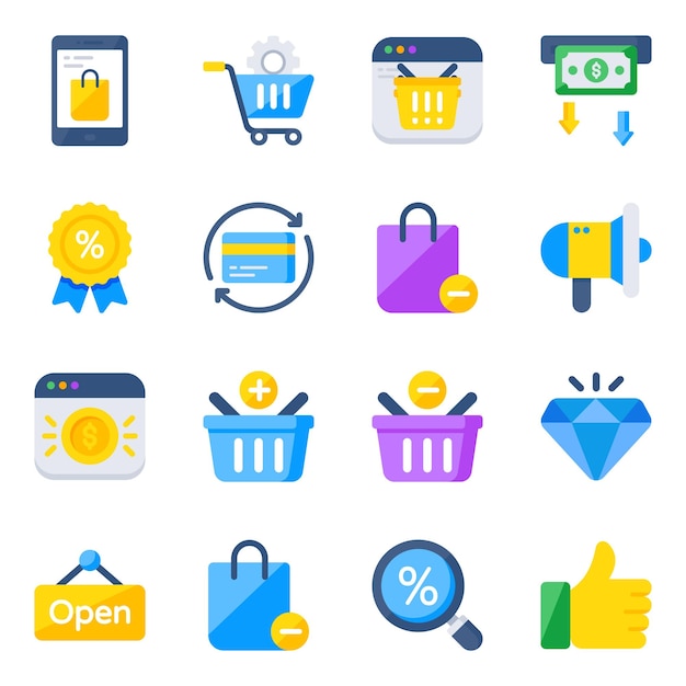 Vector pack de iconos planos de compras