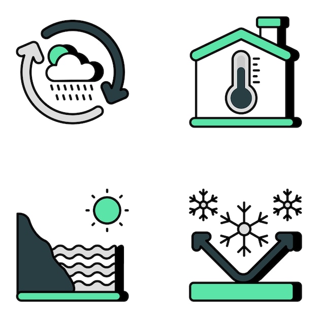 Vector pack de iconos planos de condiciones climáticas