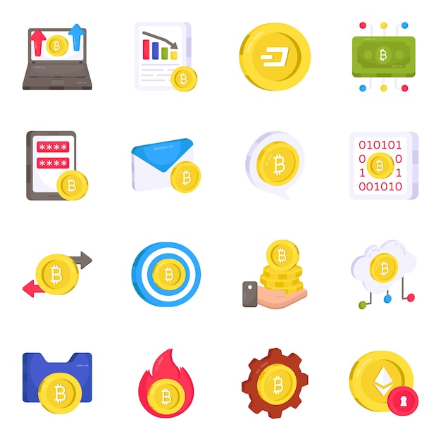 Pack de iconos planos de criptomonedas