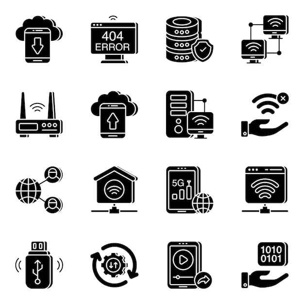 Pack de iconos planos de datos y redes