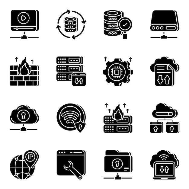 Pack de iconos planos de datos y seguridad