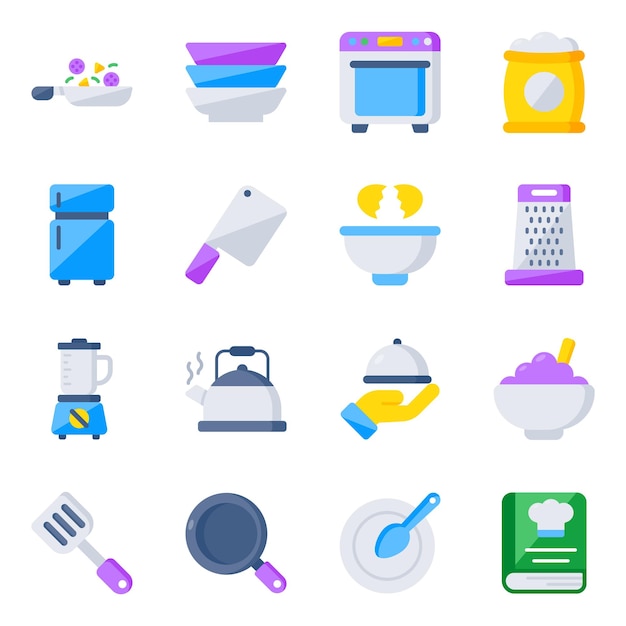 Pack de iconos planos de equipos de cocina