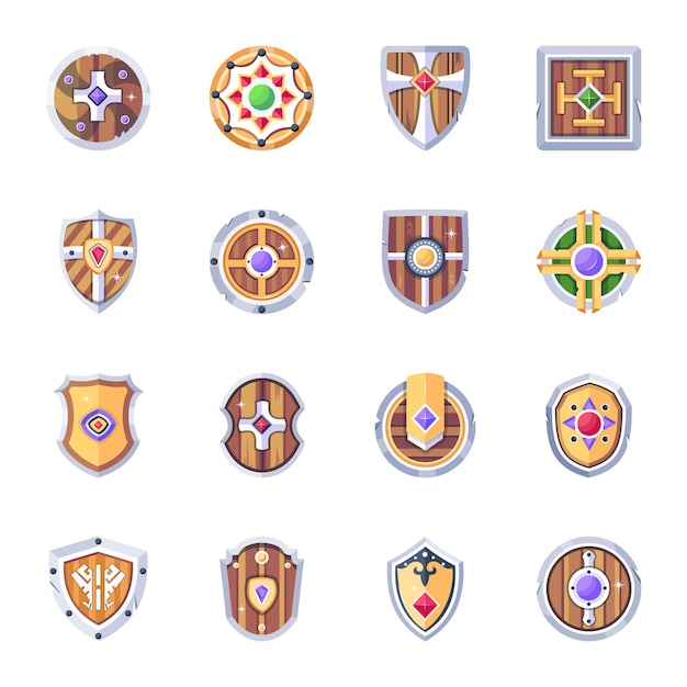 Pack de iconos planos de escudos medievales