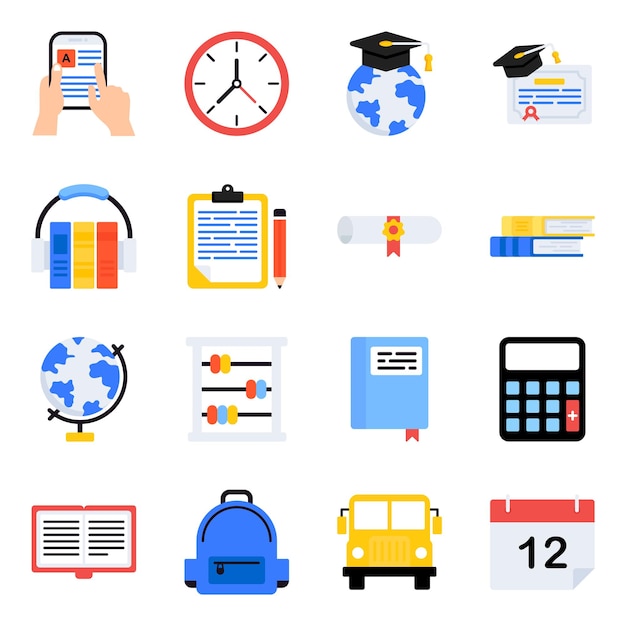 Pack de iconos planos de escuela y educación