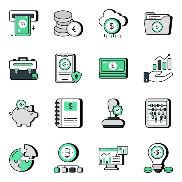 Pack de iconos planos de finanzas