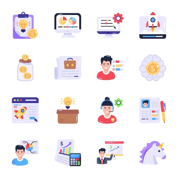 Pack de iconos planos de gestión empresarial