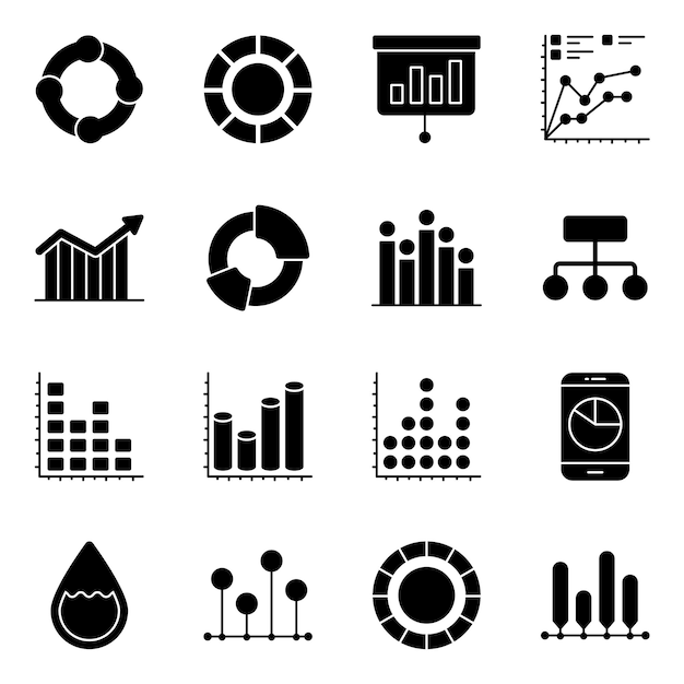 Pack de iconos planos de gráficos y tablas