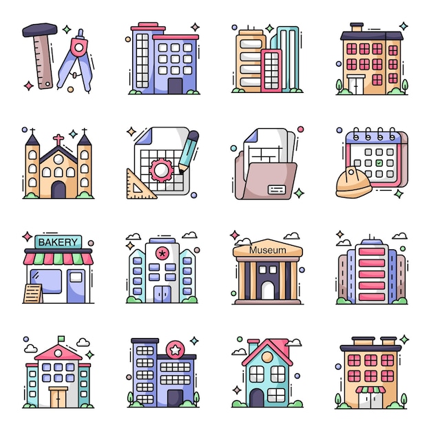 Pack de iconos planos de herramientas de construcción
