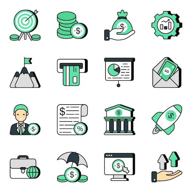 Pack de iconos planos de inversión