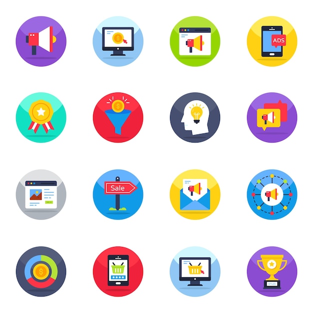Pack de iconos planos de marketing