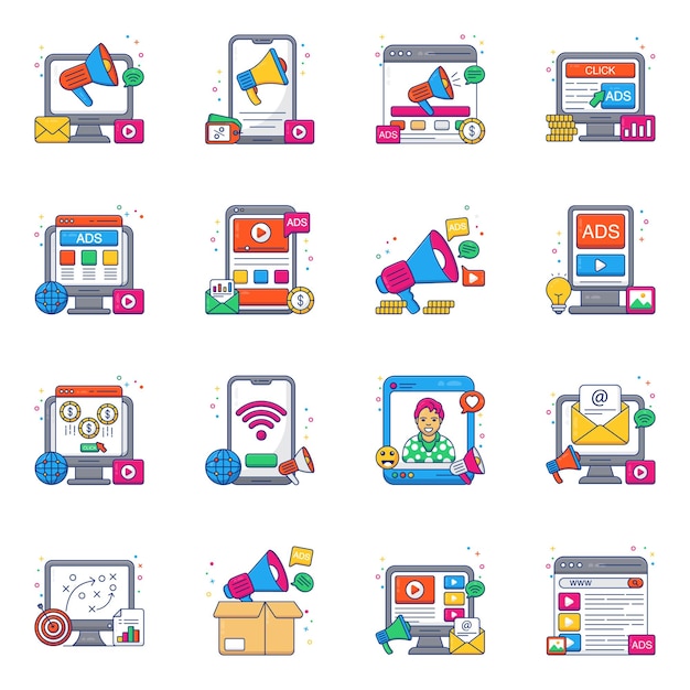 Pack de iconos planos de marketing